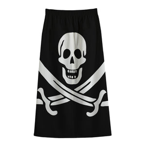 Calico Jack Pirate Flag Print Cotton Front Slit Maxi Skirt