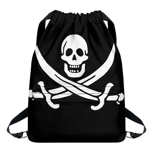 Calico Jack Pirate Flag Print Drawstring Backpack