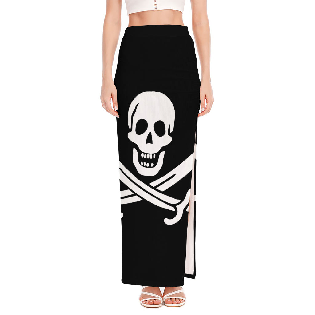 Calico Jack Pirate Flag Print High Slit Maxi Skirt