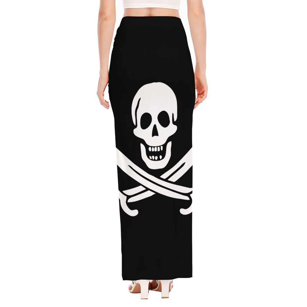 Calico Jack Pirate Flag Print High Slit Maxi Skirt