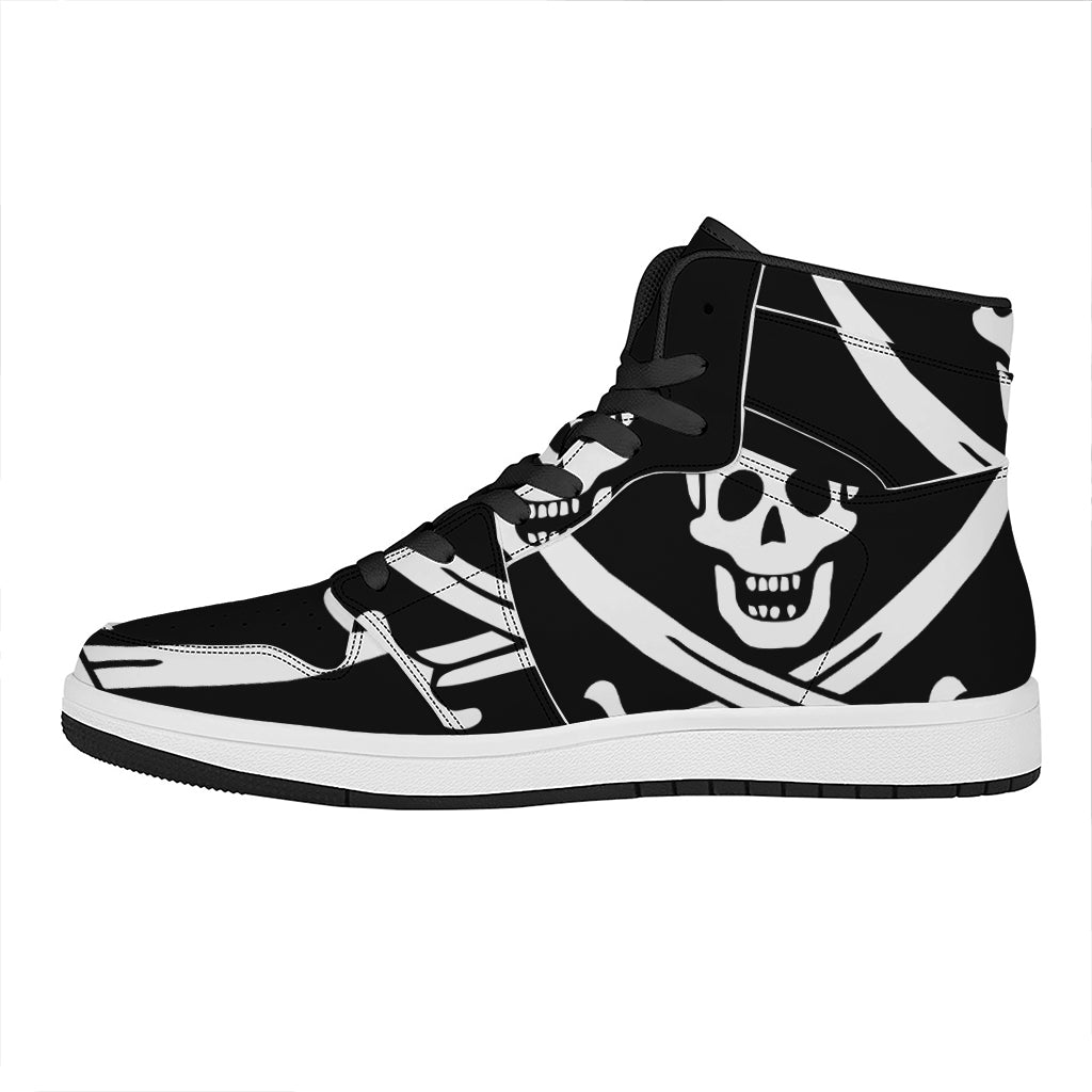 Calico Jack Pirate Flag Print High Top Leather Sneakers