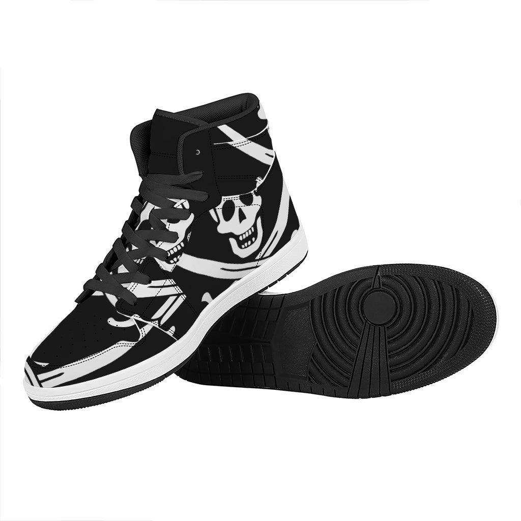 Calico Jack Pirate Flag Print High Top Leather Sneakers