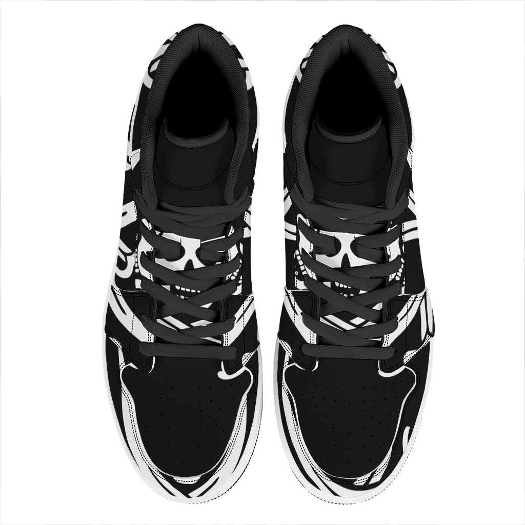 Calico Jack Pirate Flag Print High Top Leather Sneakers