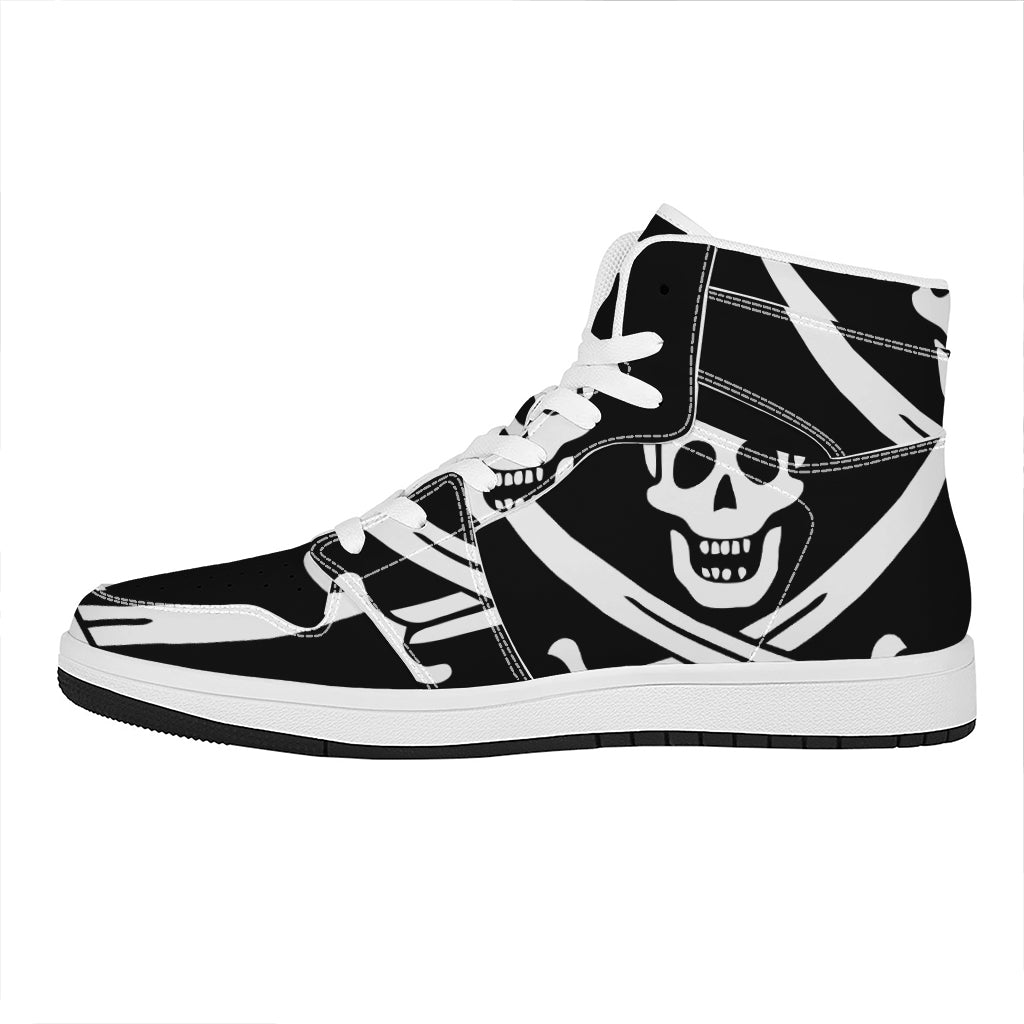 Calico Jack Pirate Flag Print High Top Leather Sneakers