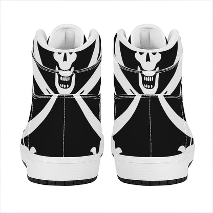 Calico Jack Pirate Flag Print High Top Leather Sneakers