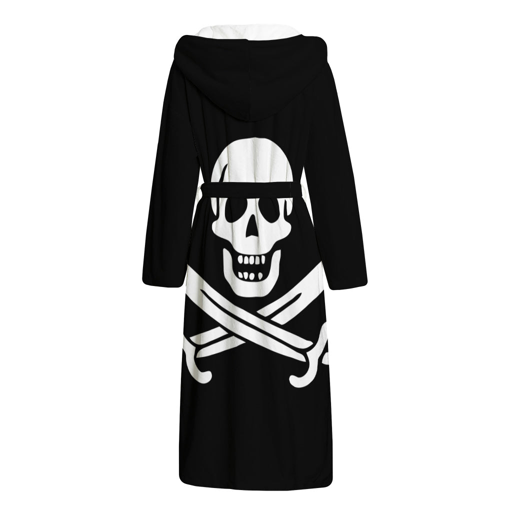 Calico Jack Pirate Flag Print Hooded Bathrobe