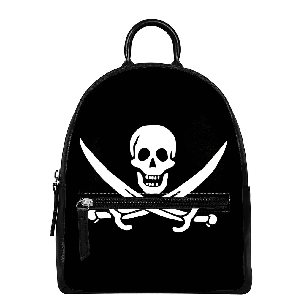 Calico Jack Pirate Flag Print Leather Backpack