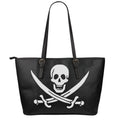 Calico Jack Pirate Flag Print Leather Tote Bag With Zipper
