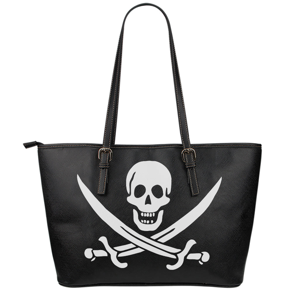 Calico Jack Pirate Flag Print Leather Tote Bag