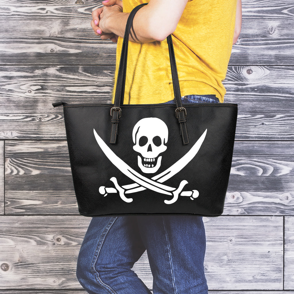 Calico Jack Pirate Flag Print Leather Tote Bag