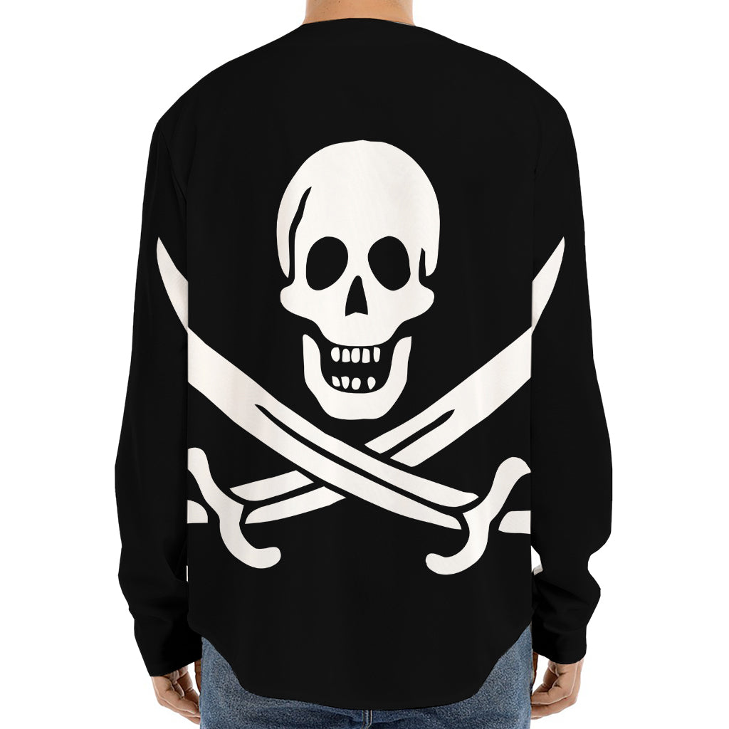 Calico Jack Pirate Flag Print Long Sleeve Baseball Jersey