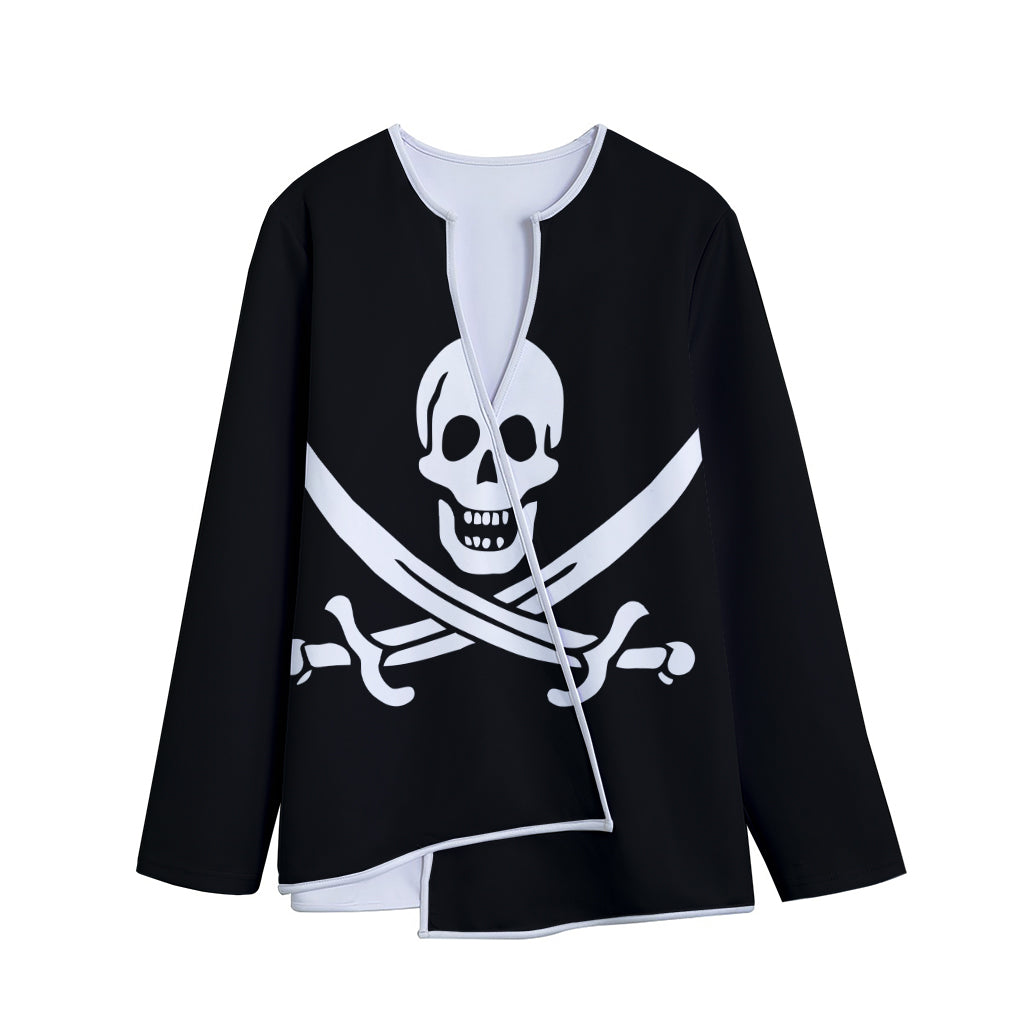 Calico Jack Pirate Flag Print Long Sleeve Short Coat