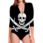 Calico Jack Pirate Flag Print Long Sleeve Swimsuit