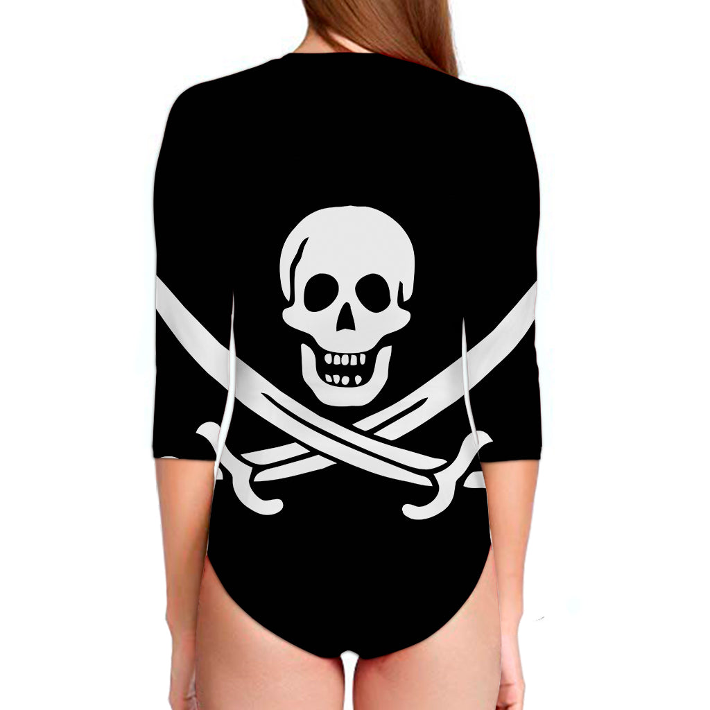 Calico Jack Pirate Flag Print Long Sleeve Swimsuit