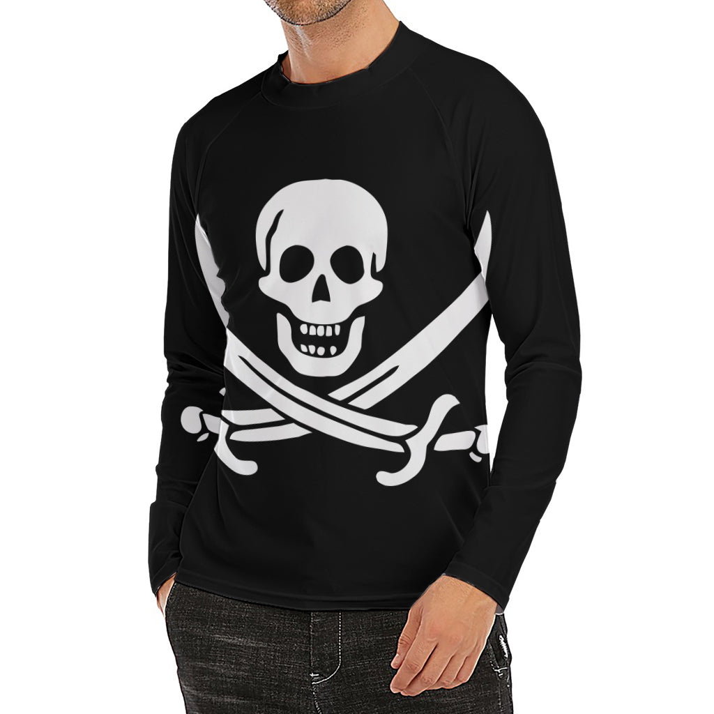 Calico Jack Pirate Flag Print Men's Long Sleeve Rash Guard