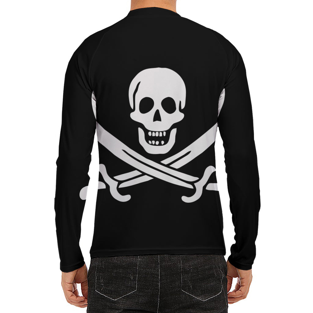 Calico Jack Pirate Flag Print Men's Long Sleeve Rash Guard