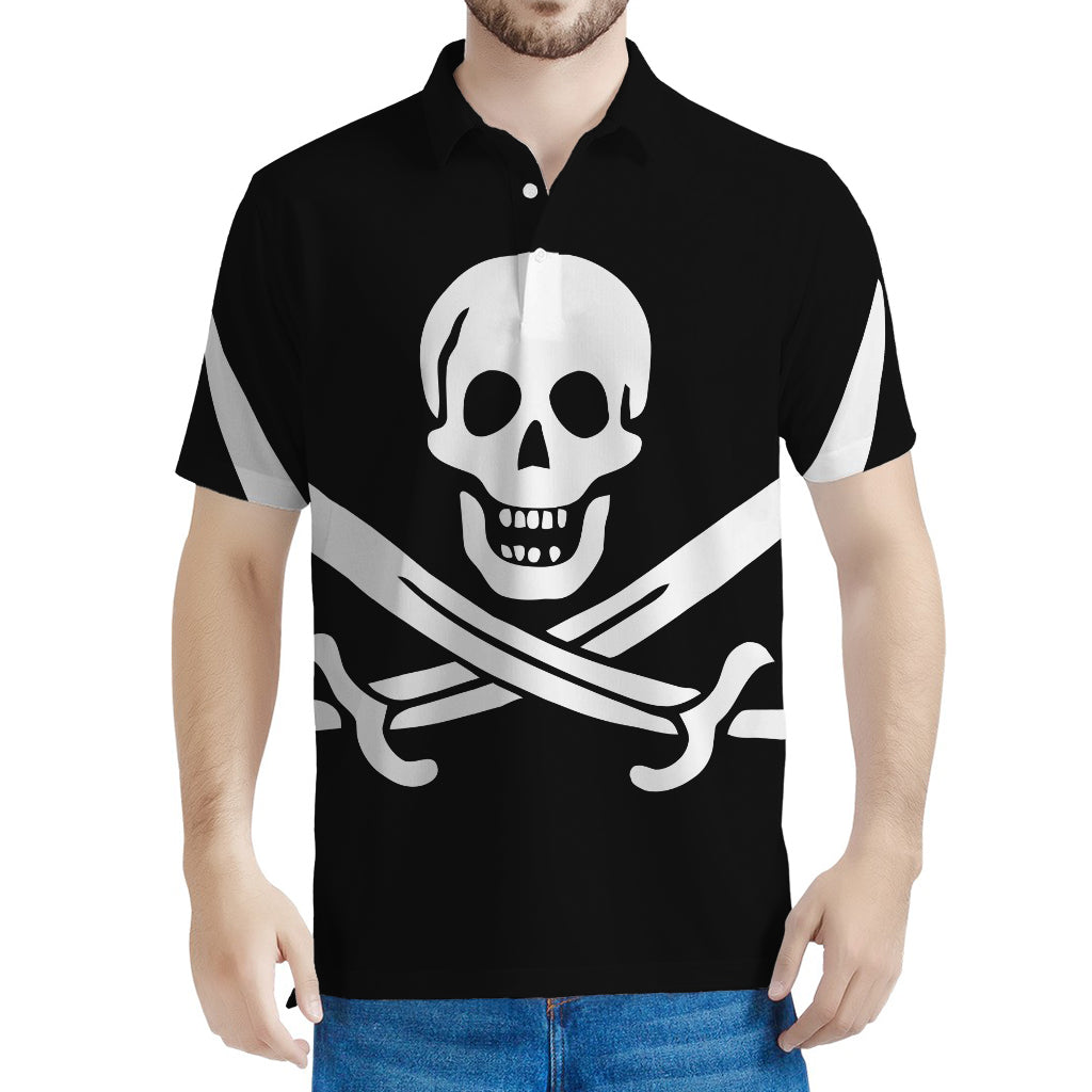 Calico Jack Pirate Flag Print Men's Polo Shirt