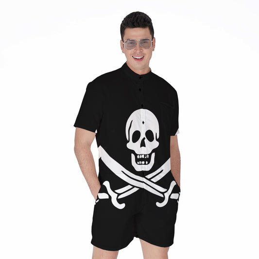 Calico Jack Pirate Flag Print Men's Rompers