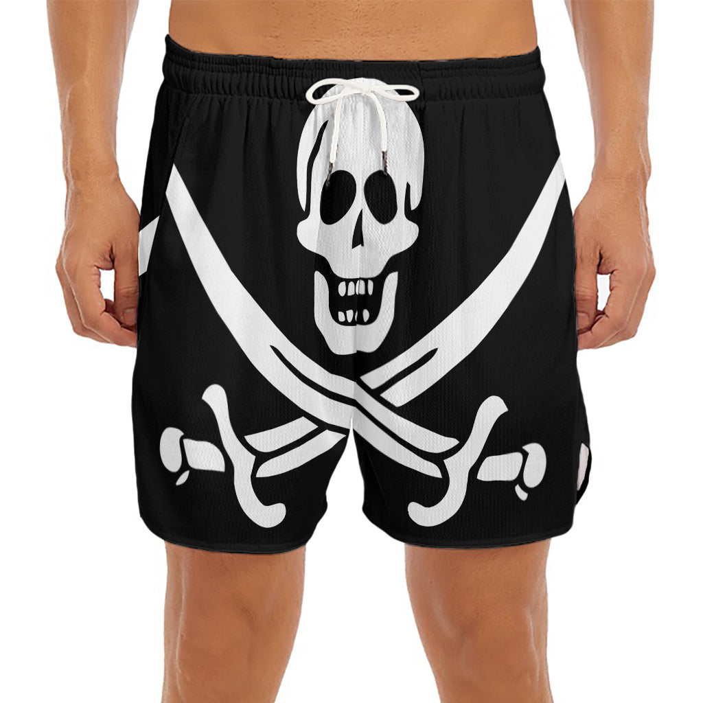 Calico Jack Pirate Flag Print Men's Split Running Shorts