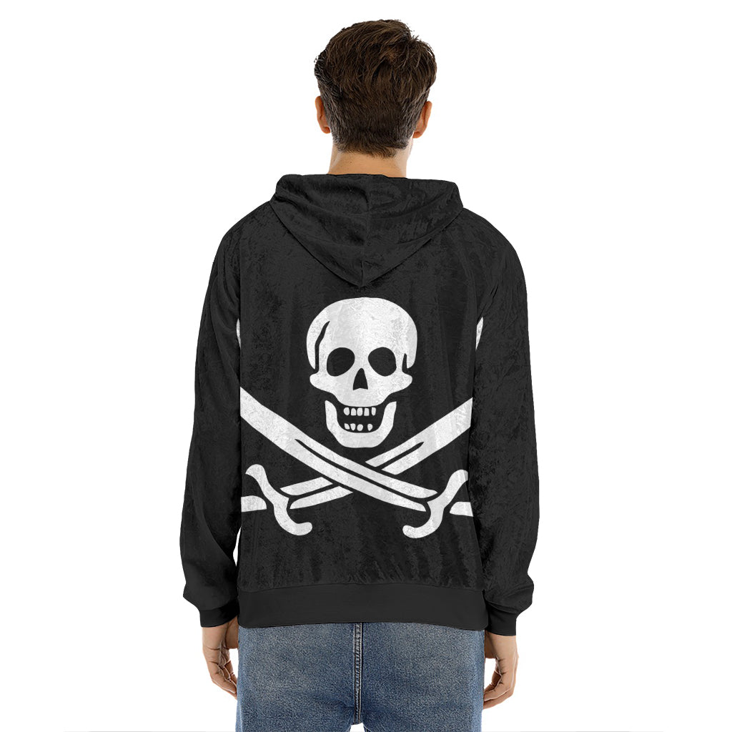 Calico Jack Pirate Flag Print Men's Velvet Pullover Hoodie