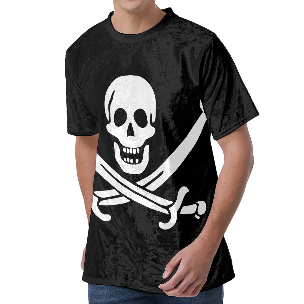 Calico Jack Pirate Flag Print Men's Velvet T-Shirt