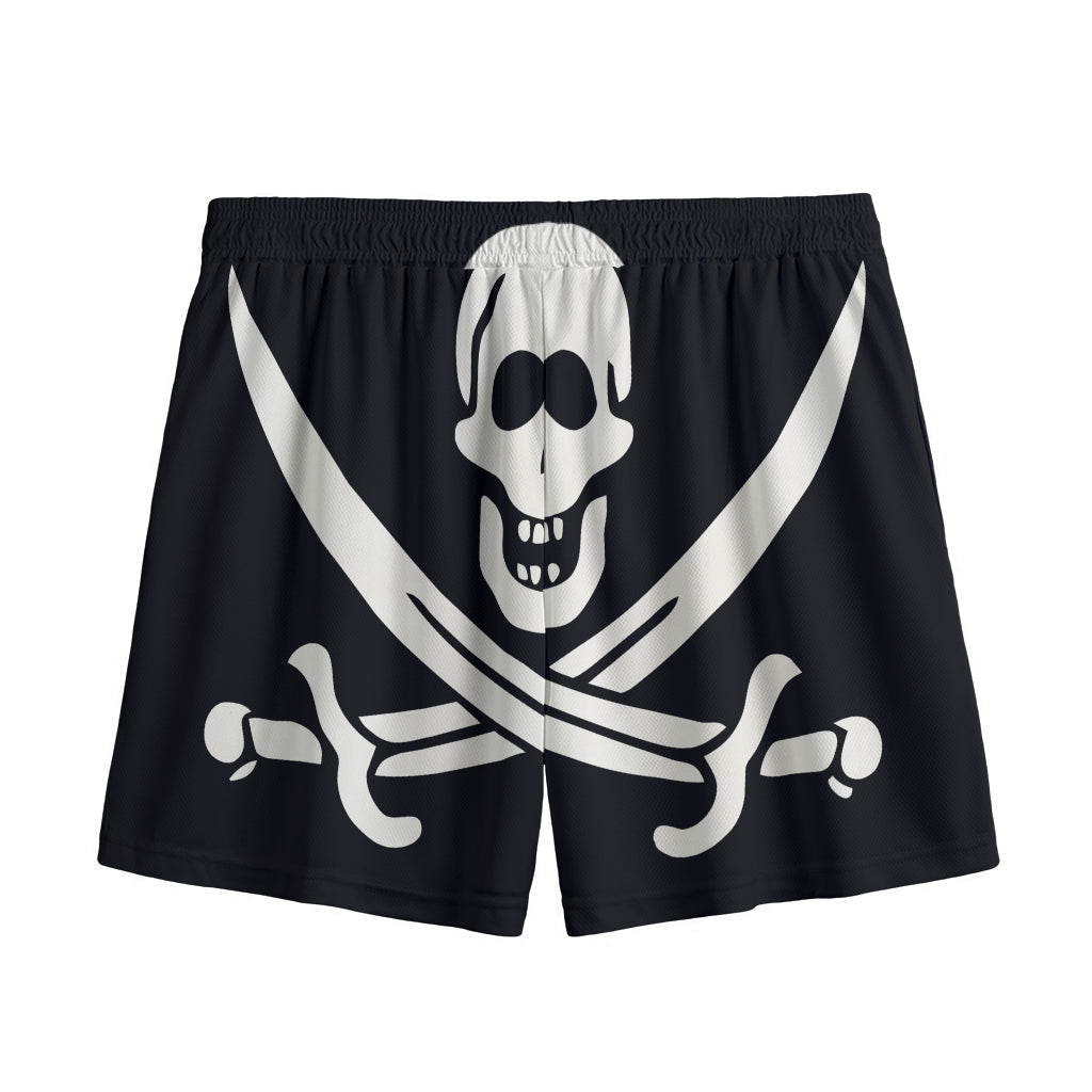 Calico Jack Pirate Flag Print Mesh Shorts