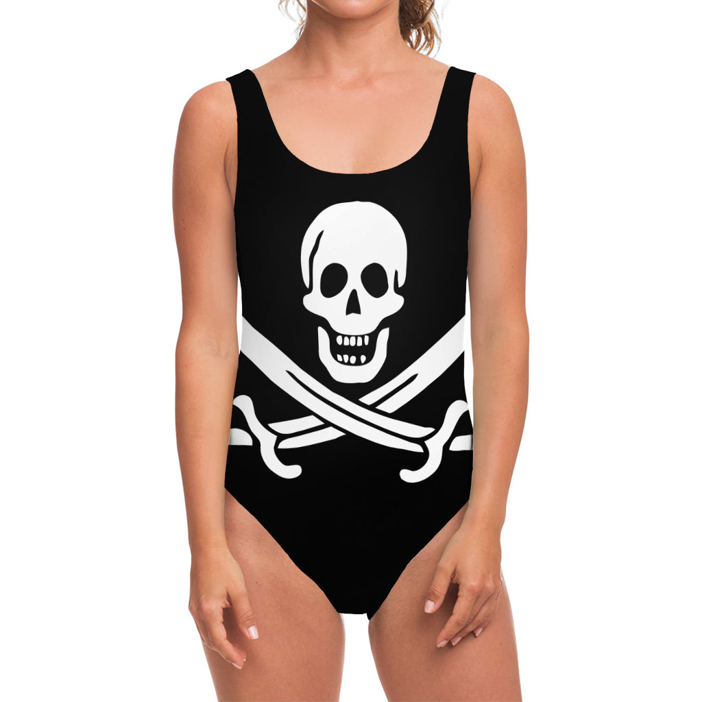 Calico Jack Pirate Flag Print One Piece Swimsuit