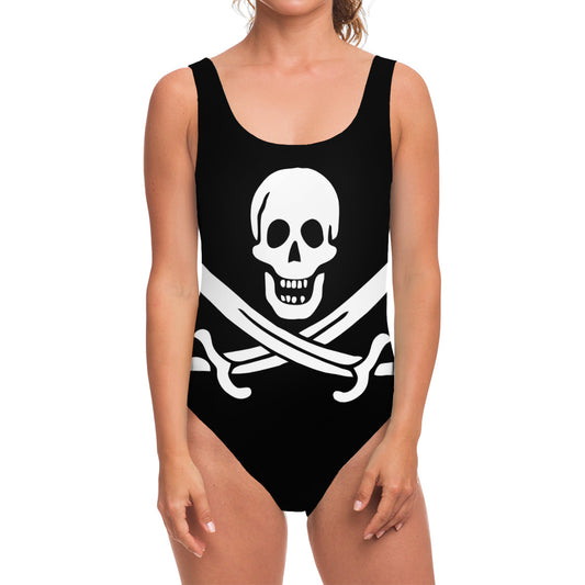 Calico Jack Pirate Flag Print One Piece Swimsuit
