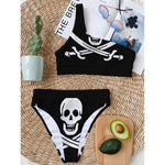 Calico Jack Pirate Flag Print One Shoulder Bikini Top