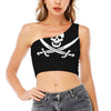 Calico Jack Pirate Flag Print One Shoulder Crop Top