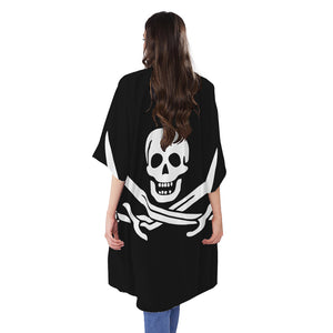 Calico Jack Pirate Flag Print Open Front Beach Cover Up