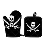 Calico Jack Pirate Flag Print Oven Mitt And Pot Holder Set