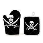Calico Jack Pirate Flag Print Oven Mitt And Pot Holder Set