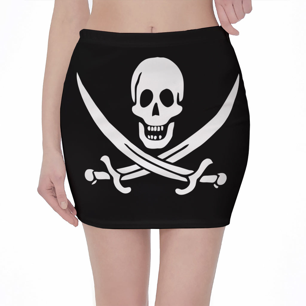Calico Jack Pirate Flag Print Pencil Mini Skirt