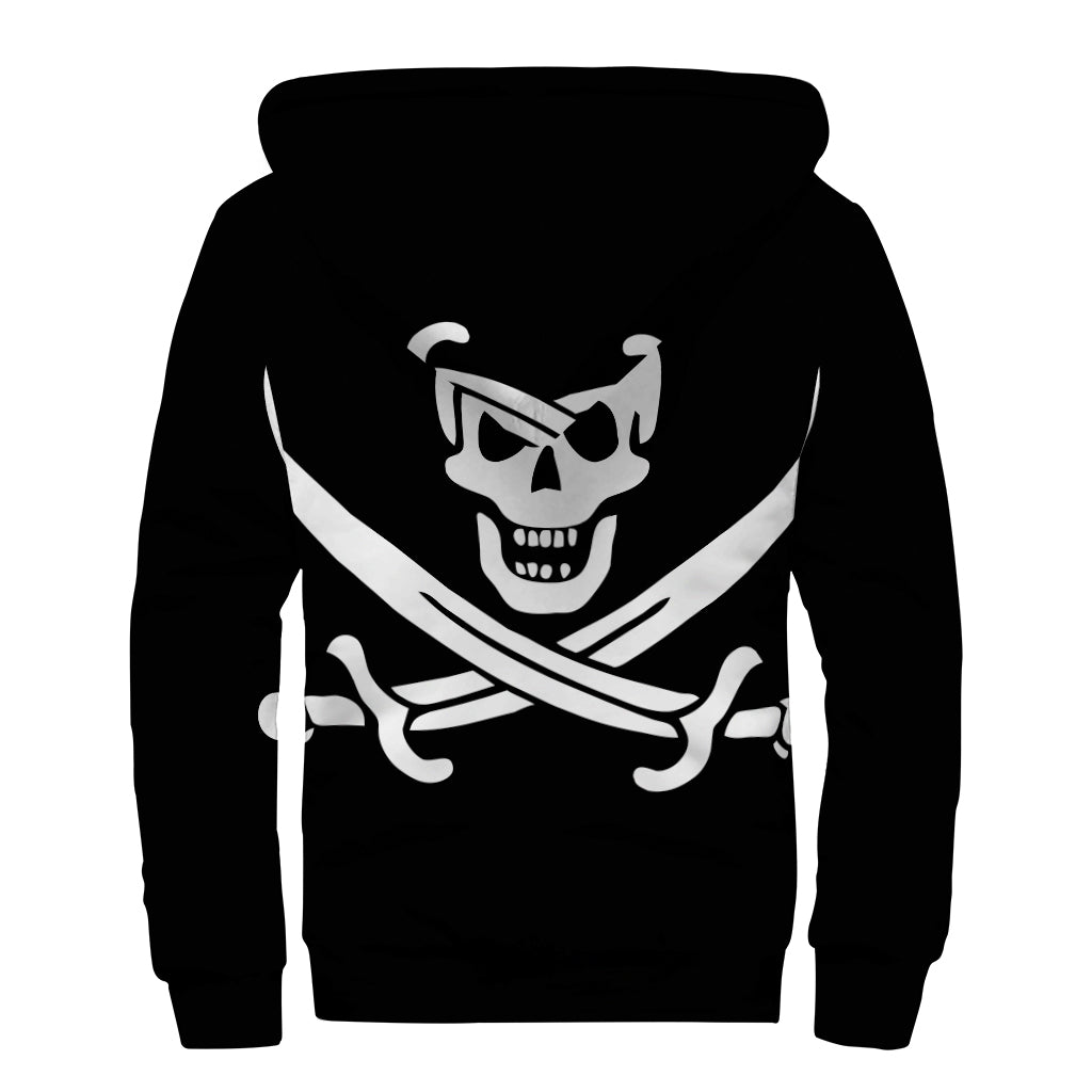 Calico Jack Pirate Flag Print Sherpa Lined Zip Up Hoodie