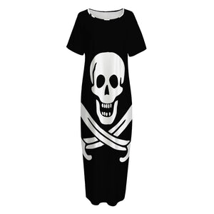 Calico Jack Pirate Flag Print Short Sleeve Long Nightdress