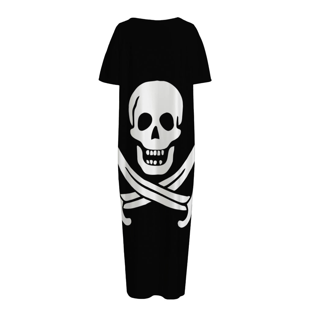 Calico Jack Pirate Flag Print Short Sleeve Long Nightdress