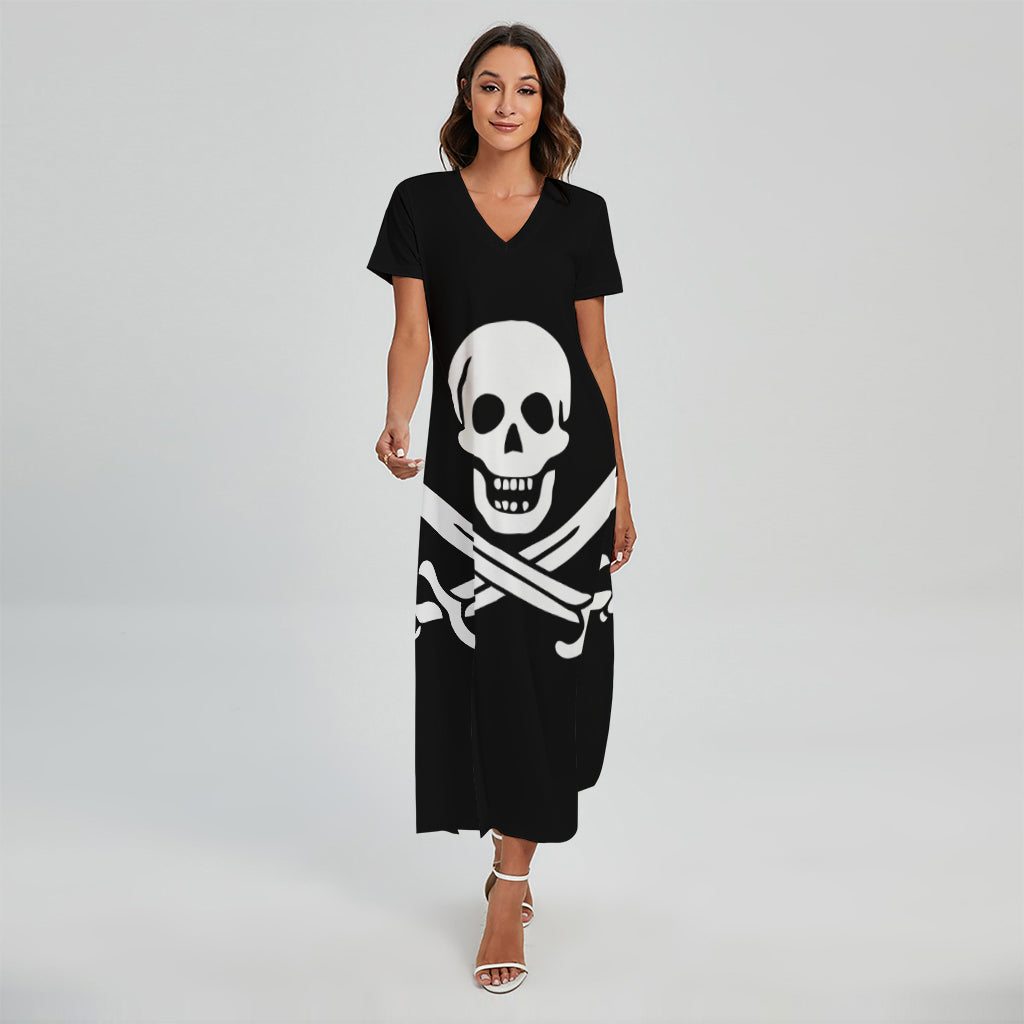 Calico Jack Pirate Flag Print Short Sleeve Maxi Dress