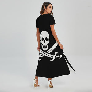 Calico Jack Pirate Flag Print Short Sleeve Maxi Dress