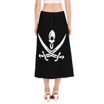 Calico Jack Pirate Flag Print Side Slit Midi Skirt