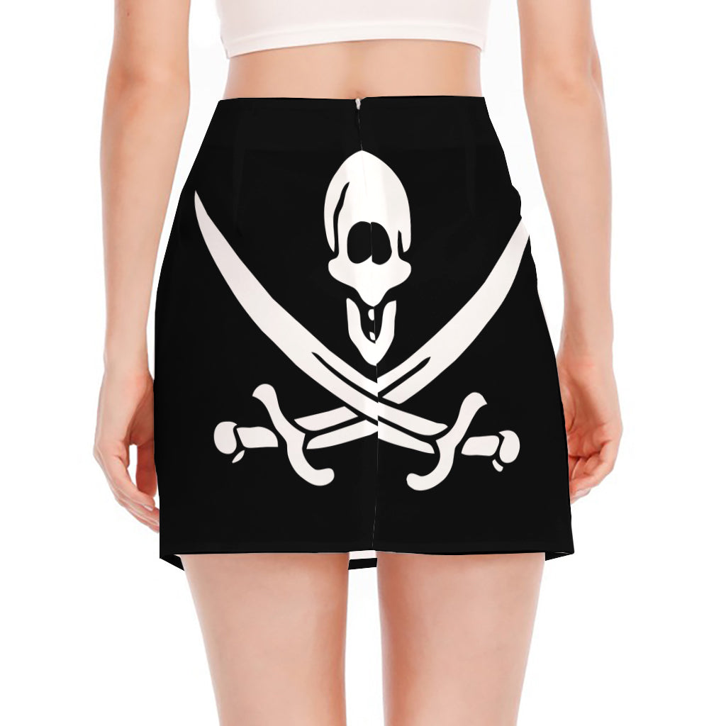 Calico Jack Pirate Flag Print Side Slit Mini Skirt