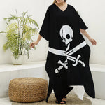 Calico Jack Pirate Flag Print Silk V-Neck Kaftan Dress