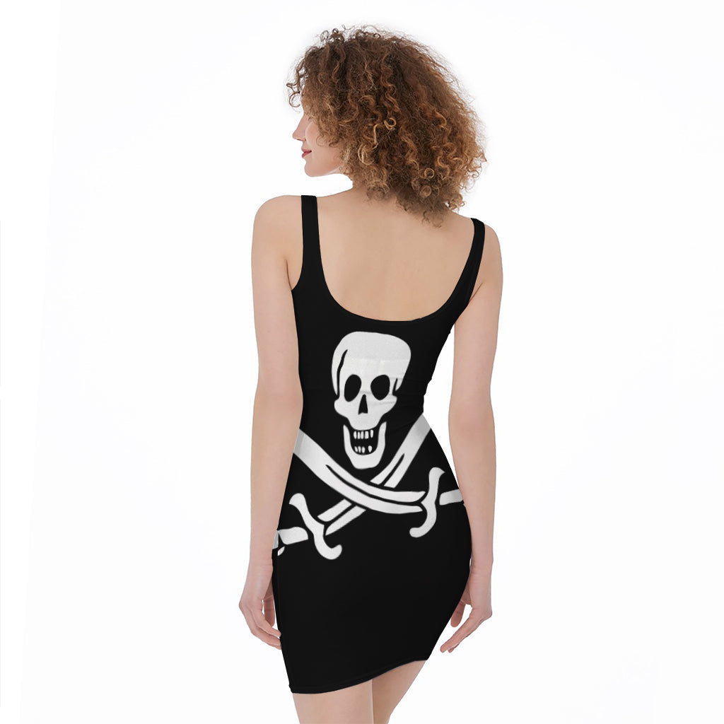 Calico Jack Pirate Flag Print Sleeveless Bodycon Dress