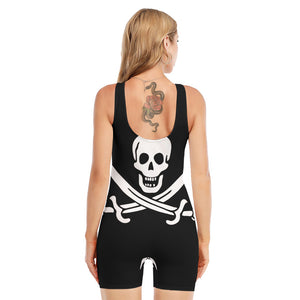 Calico Jack Pirate Flag Print Sleeveless One Piece Swimsuit