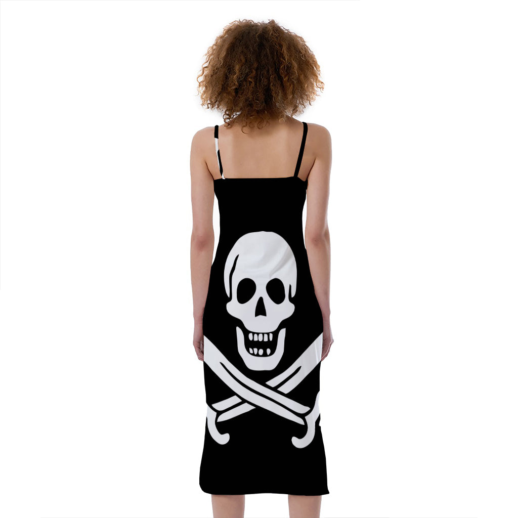 Calico Jack Pirate Flag Print Slim Fit Midi Cami Dress