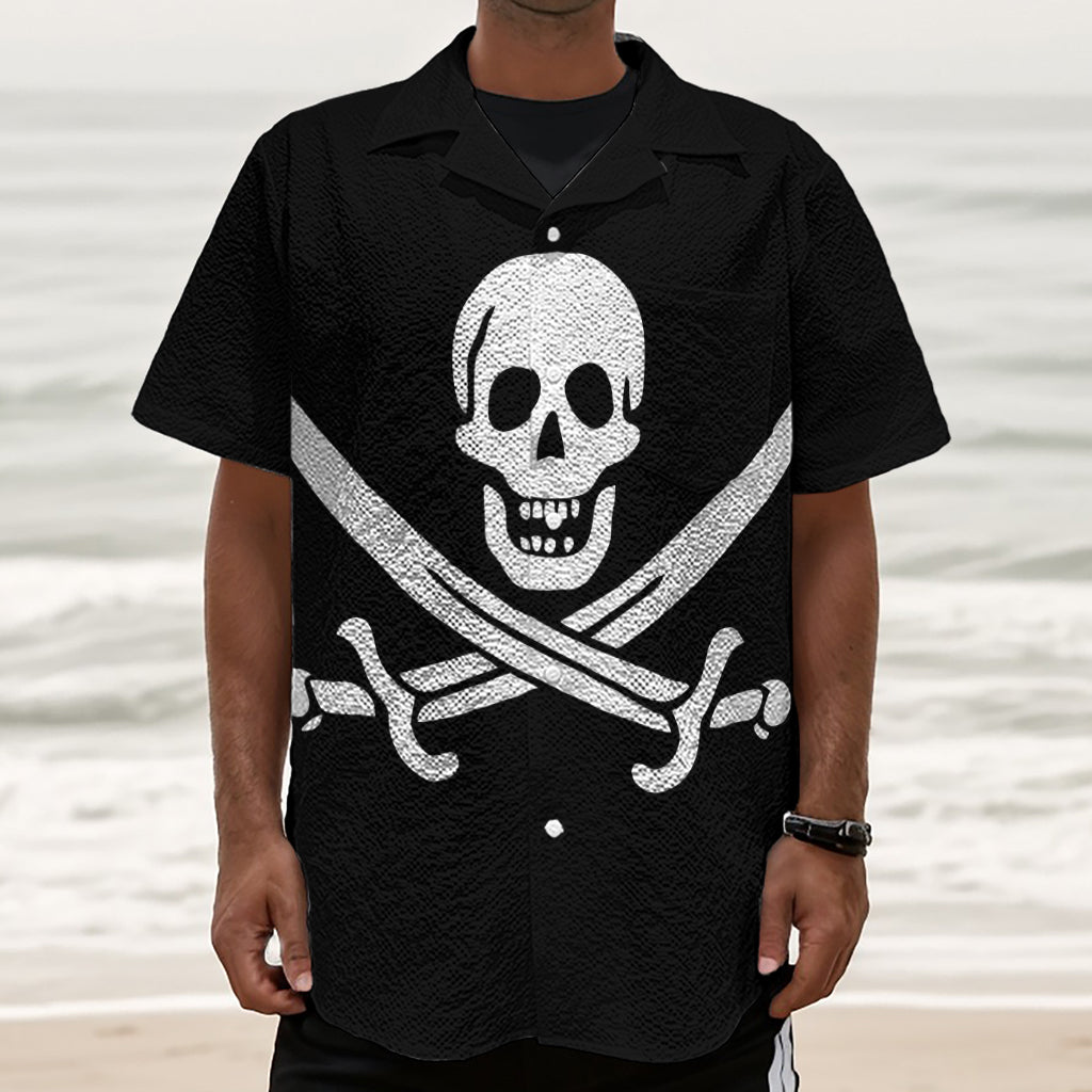 Calico Jack Pirate Flag Print Textured Short Sleeve Shirt