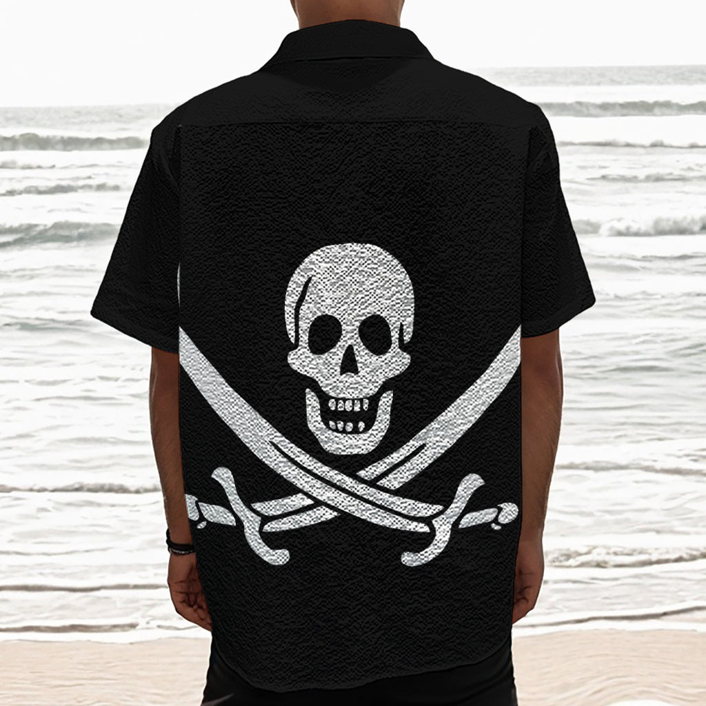 Calico Jack Pirate Flag Print Textured Short Sleeve Shirt