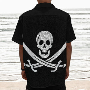 Calico Jack Pirate Flag Print Textured Short Sleeve Shirt