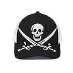 Calico Jack Pirate Flag Print White Mesh Trucker Cap