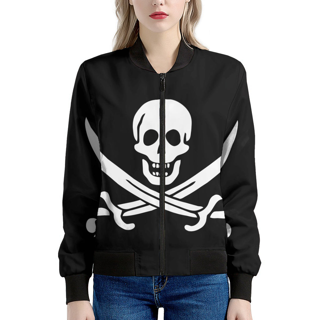 Calico Jack Pirate Flag Print Women's Bomber Jacket